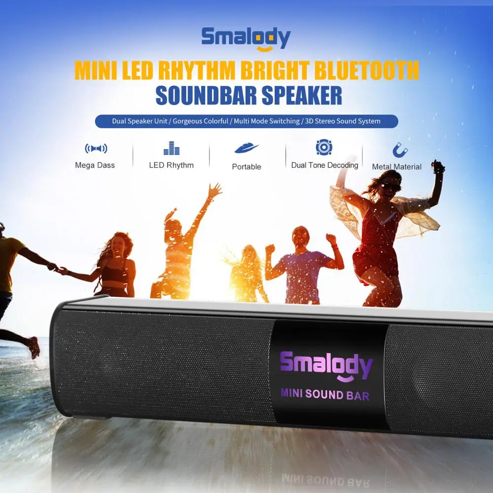 LED Rhythm Bright Bluetooth Speaker Soundbar 10W Dual Speaker