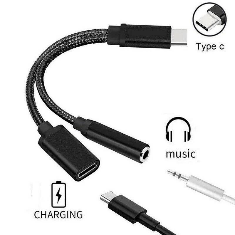 Плетеный 2in1 Тип usb C до 3,5 мм Джек аудио Разветвитель USB C наушники кабель, адаптер для зарядки USB-C до 3,5 на обоих концах для подключения внешних устройств к автомагнитоле адаптер