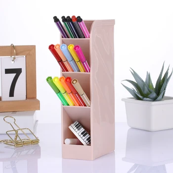 

4 Grids Transparent Desktop Storage Box Colorful Pen Case Makeup Organizer Multi-function Desk Holder Stationery Office Supply