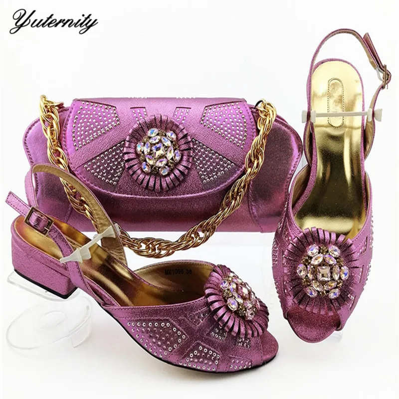 

Latest Pretty European Shoes And Matching Bag Set Nigerian Applique With PU Low Heels 3.6CM Shoes And Bag Set For Woman Dress