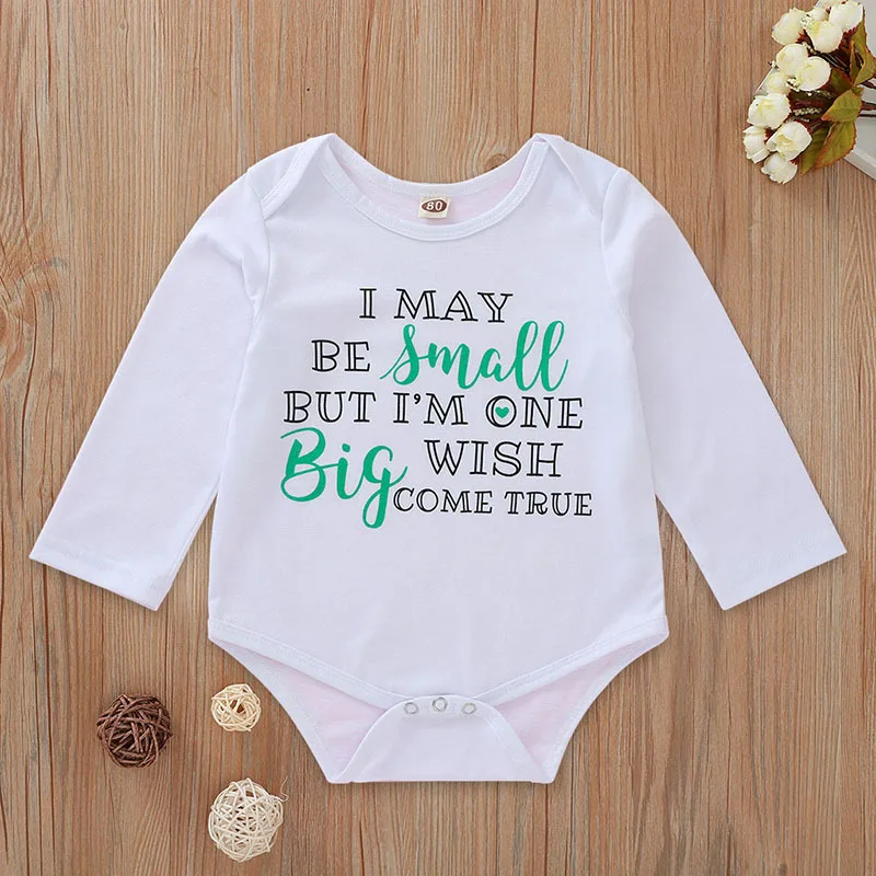 Tiny Cottons Newborn Onesie Big Wish Letter Print White Long Sleeve Baby Girl Bodysuit Gender Neutral Baby Clothes