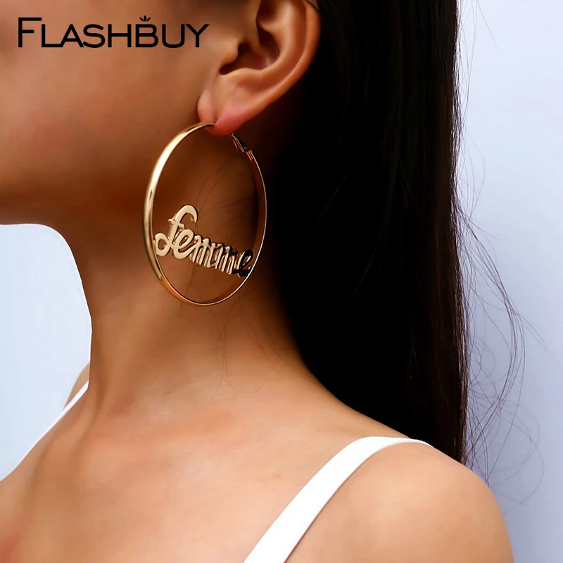 

Flashbuy Trendy Gold Metal Round Letters Earrings For Women Alloy Geometric Statement Earrings Wedding Gift Fashion Jewelry