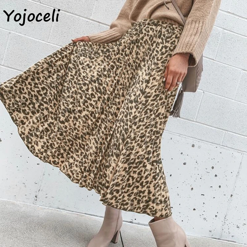 Yojoceli Сексуальная 2018 осень зима леопардовая юбка женская большая маятниковая миди бюст юбка вечерние клуб Универсальная Женская юбка