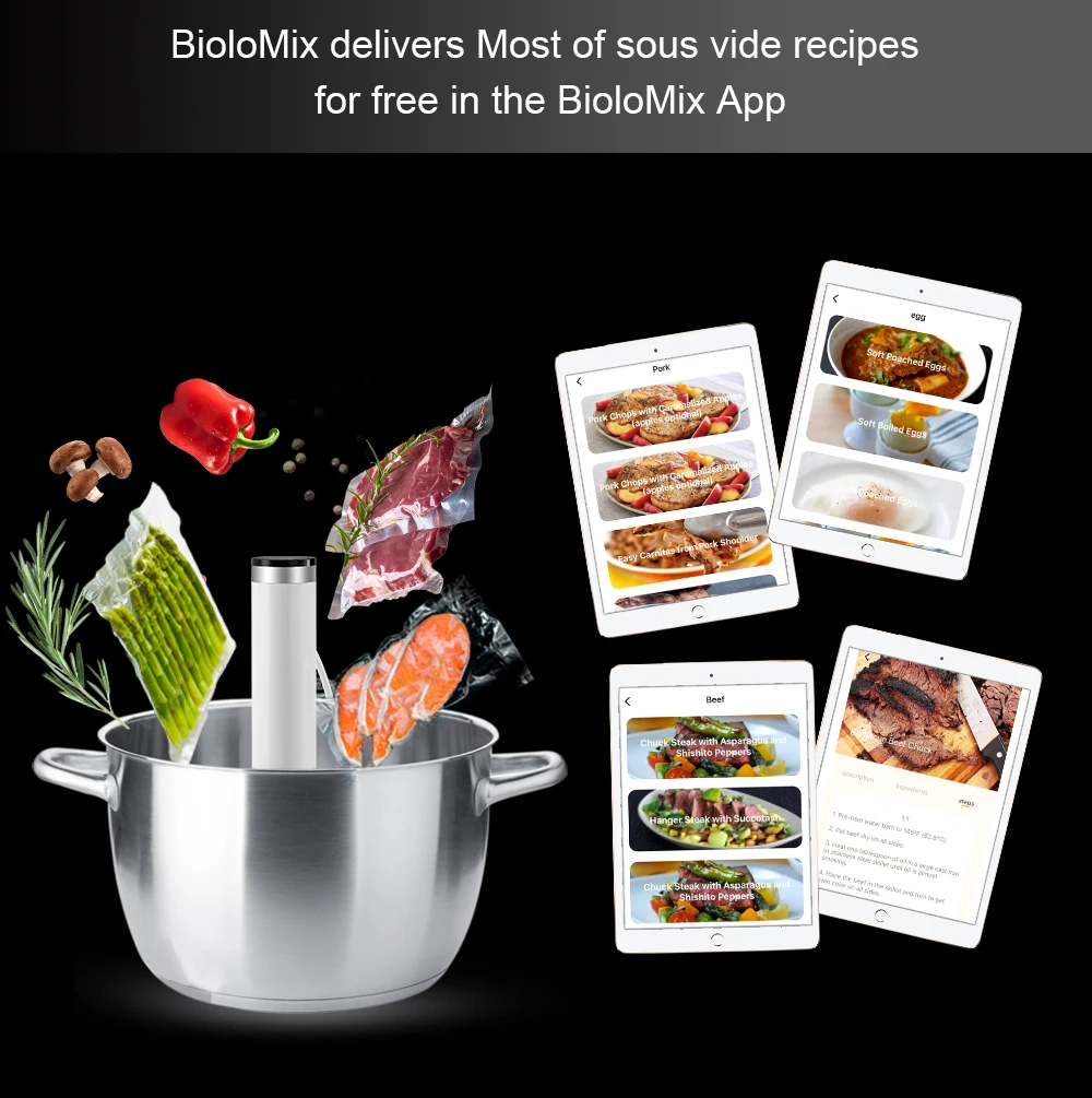 BioloMix 4th Generation Smart Wifi Sous Vide Cooker IPX7 Waterproof Super Slim Thermal Immersion Circulator with APP Control