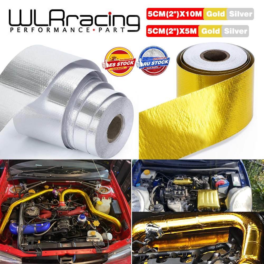 A Gold 2'' Thermal Exhaust Tape Air Intake Heat Insulation Shield Wrap