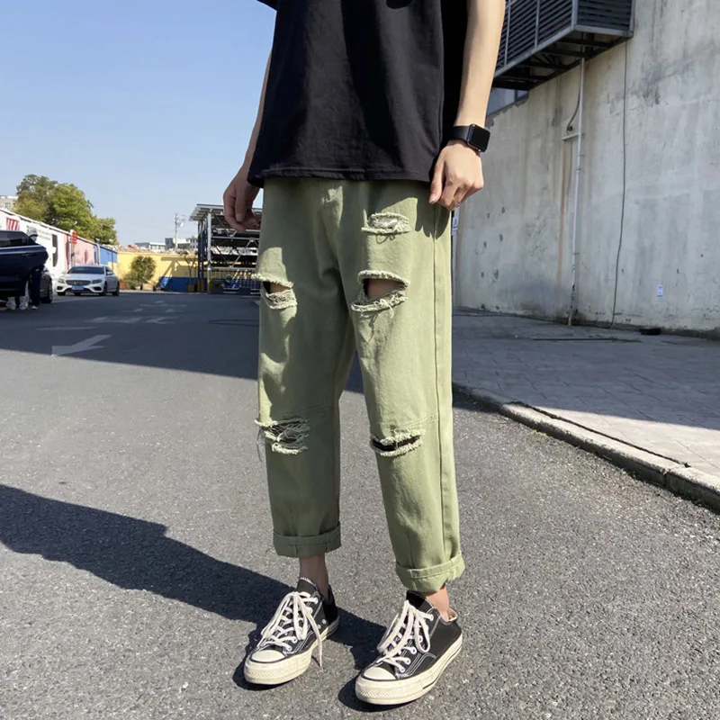 ICCLEK Black Ripped Jeans Men's Loose Hip-hop Pants Straight-leg Pants Patchwork Jeans  Baggy Jeans  Black Jeans Men