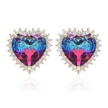 Очень женские Роскошные Разноцветные серьги-гвоздики в форме сердца, градиентные турмалиновые CZ серьги для женского платья, вечерние ювелирные изделия