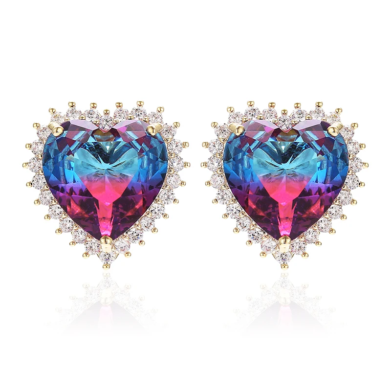 Очень женские Роскошные Разноцветные серьги гвоздики в форме сердца градиентные