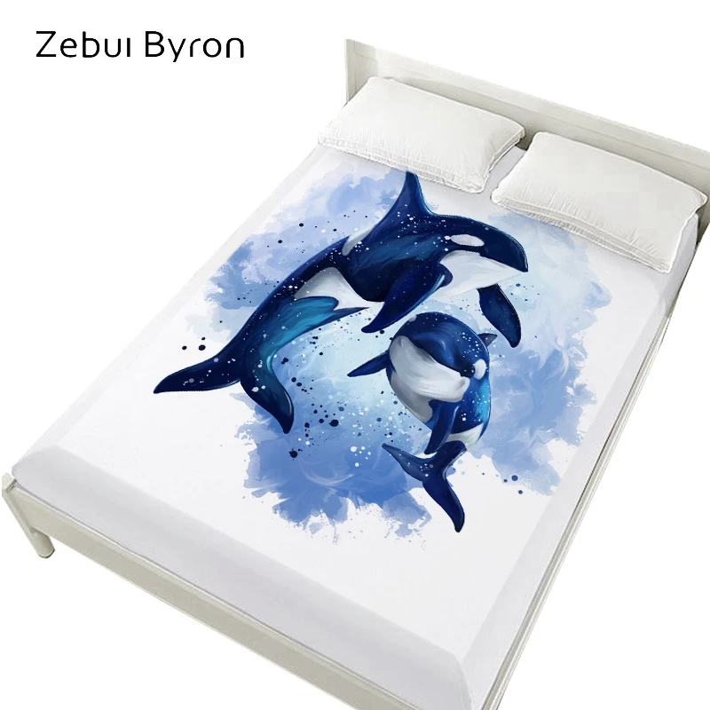 

3D Bed Sheets On Elastic Band Bed,Fitted Sheet 160x200,Mattress Cover 90/135 bed.Bedsheet cartoon kids Bedding Animal whale