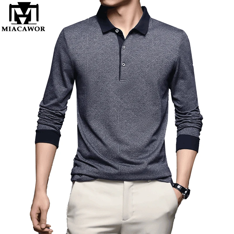 Polos sólidos informales para hombre, camiseta de manga larga, Camiseta de algodón ajustada para hombre, camisa masculina, ropa T940, novedad de Otoño de 2020