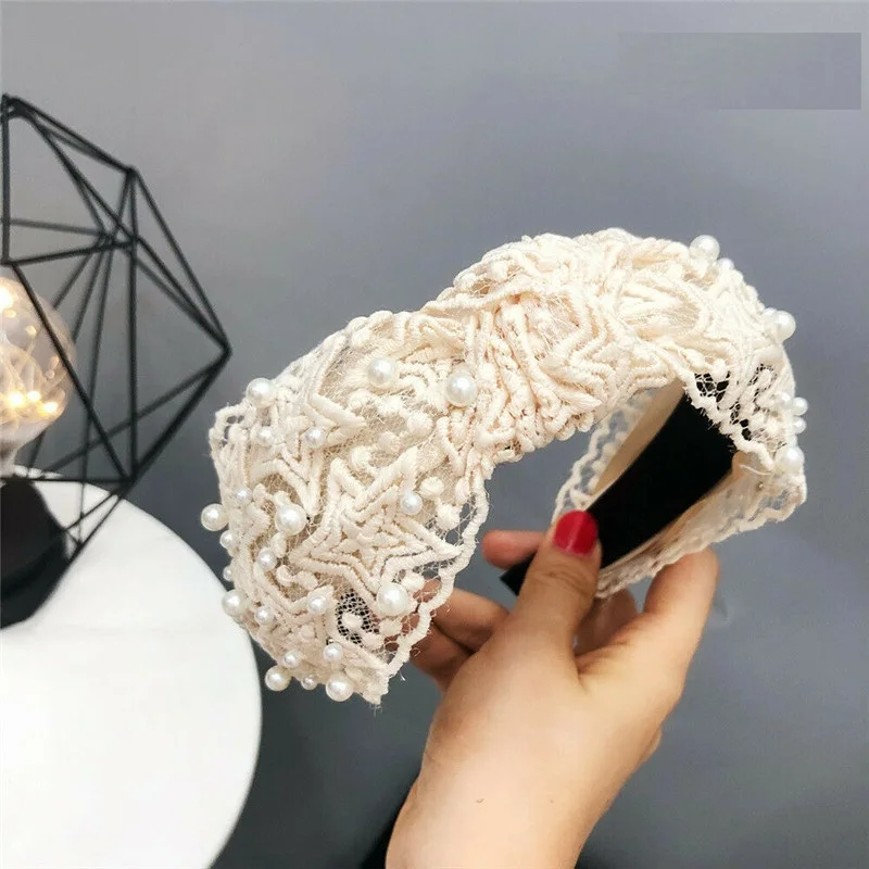 style E 1 шт., Высококачественная женская элегантная Кружевная повязка на голову с широкими полями, с пряжкой, изысканная Жемчужная Повязка для волос, аксессуары для волос с цветами - Цвет: style E