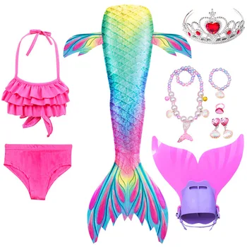 

Kids Costumes Mermaid Tail for Girls Swimming Bikini Bating Suit Costume Swimmable Swimsuit Can Add Monofin With Jewelry