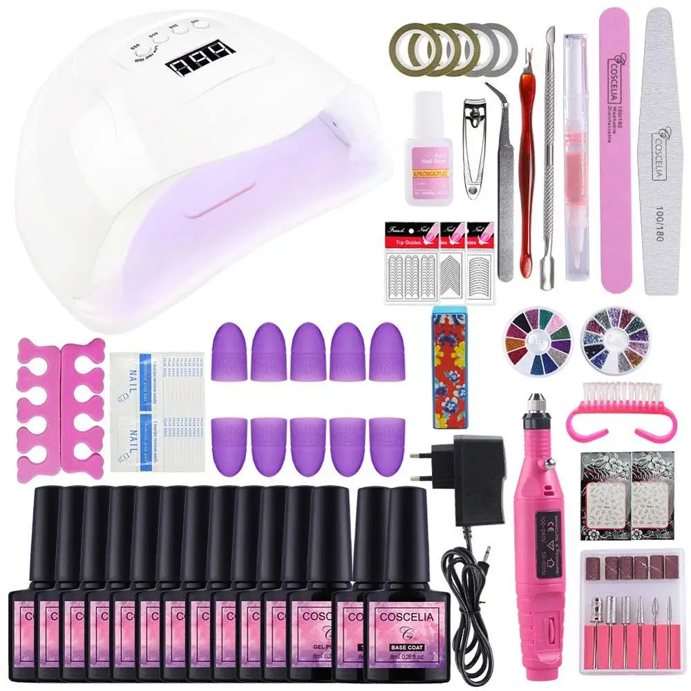 

80W UV LED Lamp Dryer With Nail Gel Polish Kit Nail Set Soak Off Manicure Tools Set electric Nail drill For Nail Art Tools