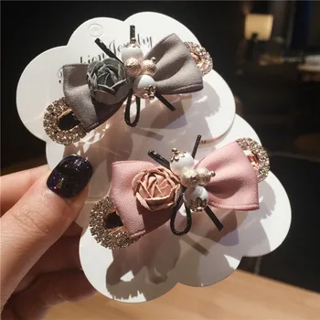 

1pc New Women Pearl Ribbon Silk Cute Bow Flower Hair Spring Clip Crystal Hair Bobby Pins Snap Hair Clips Rhinestone Barrettes