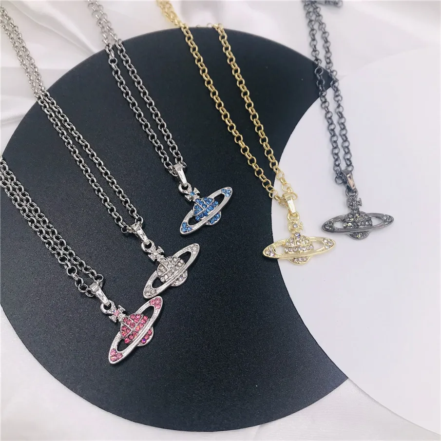 

2020 New Charm Cubic Zirconia Heart Planet Pendant Choker Necklace Cool Crystal Saturn Chain Necklace for Women Party Jewelry