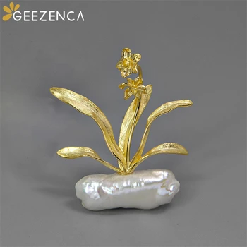 

Original Design 925 Sterling Silver Pearl Daffodil Flower Brooches Fine Jewelry Women