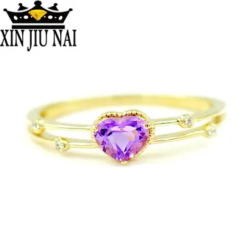 

2 Colors Elegant Very Slim Silver/Gold Rose Women's Beauty Crystal Love Heart-Shaped Purple Drill Ring Bridal Wedding Jewelry