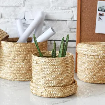 

3 Pcs/Set Handmade Bamboo Storage Basket Snack Wicker Rattan Seagrass Belly Garden Flower Pot Planter Basket Finishing Box