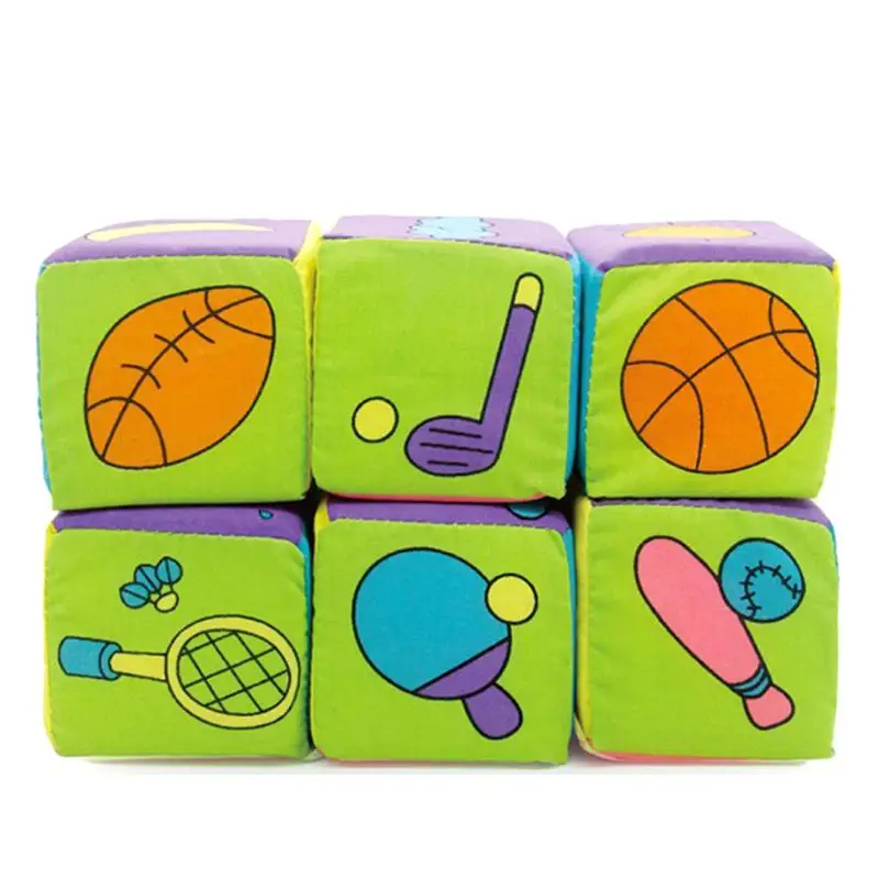 6PCS Plush 3D Puzzles Music Rattle Toys Cognitive Digital Fruit Ball Dolls Cubes Building Blocks Learning Toys For Child