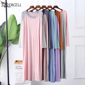 

2019 Brand Nightdress Loose Modal Nightdress Pregnant Women Plus Fat Large Size Long Sleeve Dress Nightgowns