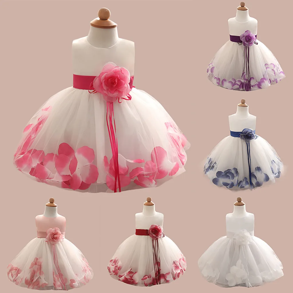 Газовое платье для девочек с большим цветком; кружевное платье с круглым вырезом; костюм; детское платье; модное платье принцессы без рукавов с круглым вырезом для девочек