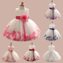 Новинка; летнее платье для девочек; модное газовое платье с большим цветком и лепестками; Кружевной Костюм с круглым воротником; детское платье; vestidos infantis