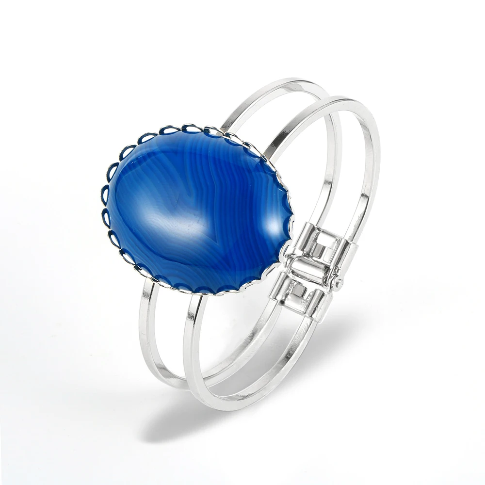 

Fashion Boho Natural Gem Stone Opal Onyx Crystal Women Bangles Gold Silver Color Copper Cuff Wrap Bracelets Bangle New Jewelry