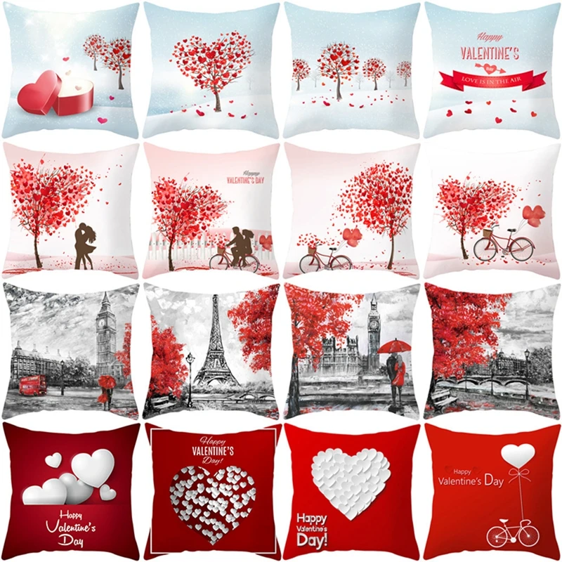 

Valentine's Day Pillow Case Polyester Peach Skin Printed Velvet Hold Pillowcases Sofa Throw Cushion Pillowslip Home Decoration