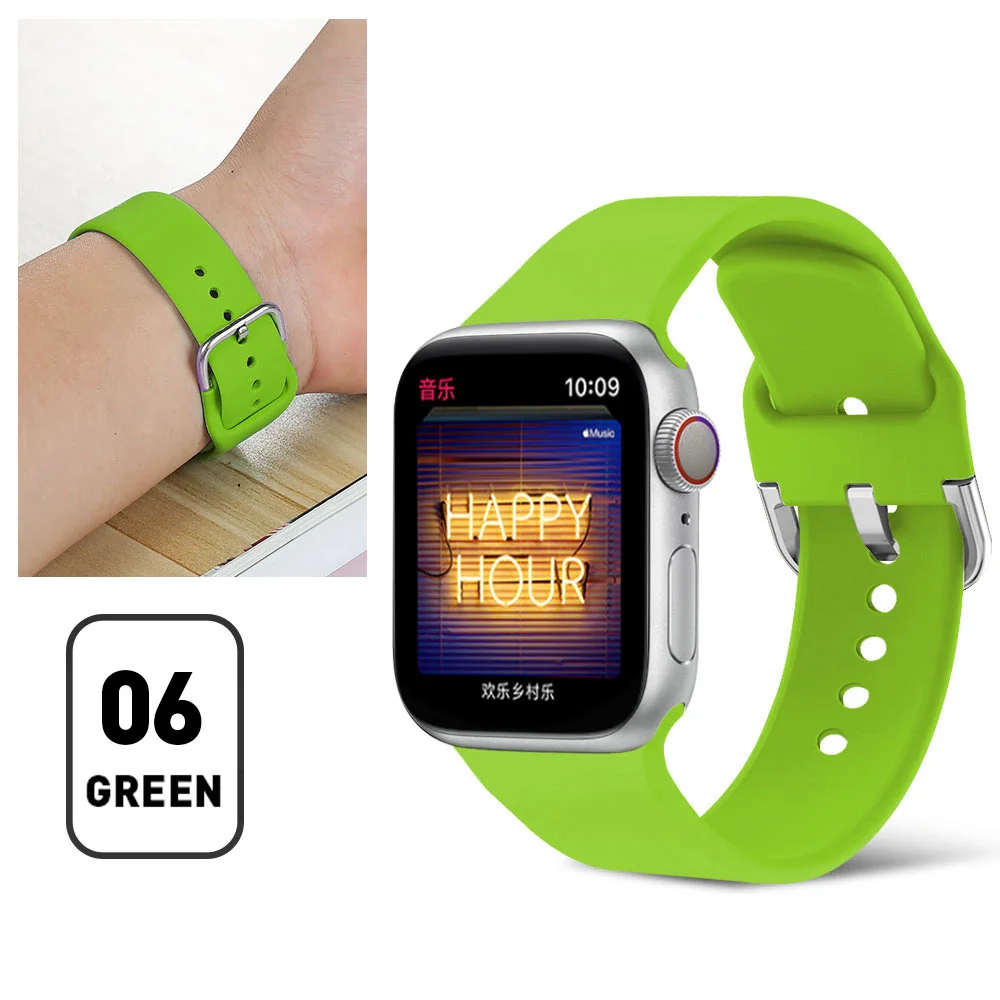 Green Подходит для Apple 38 мм 42 мм iWatch 5 ремешок 44 мм 40 мм u-образная пряжка спортивный силиконовый наручный браслет часы Apple 4 ремешок аксессуары - Цвет ремешка: Green