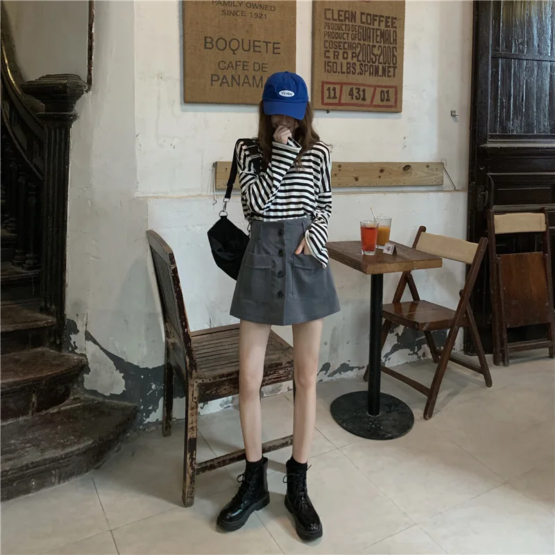 

Buy without Hesitation ~ Korean-style High-waisted Slimming Retro Versatile Gray Elastic Waist Fairy Divided Skirt
