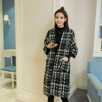 Женское длинное шерстяное пальто Свободный кардиган с рукавом летучая мышь