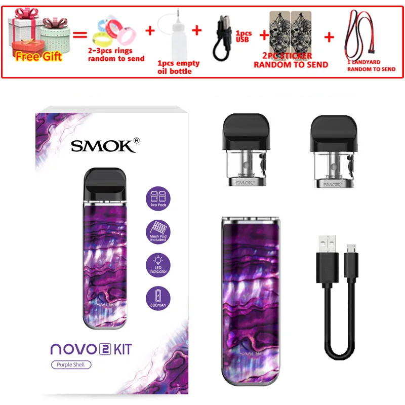 SMOK pod starter kit SMOK novo 2 kit cobra covered vape pen kit с 450 мАч встроенным аккумулятором 2 мл емкость pod system kit - Цвет: novo2Purpleshell