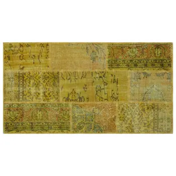 

Handmade Yellow Vintage Overdyed Patchwork Area Rug 080x150 Cm-2'7''X4'11''