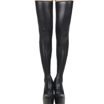

2020 Sexy Wet Look Zipper Leg Wear Stockings Women Clubwear Black PVC Latex Stockings Faux Leather Fetish Pole Dance Stockings