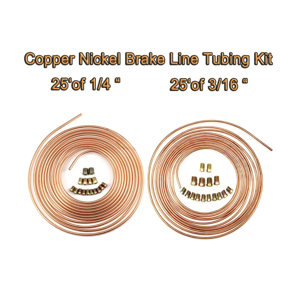 Auto Brake Line Tubing 3/16 1/4 25 Ft Coil Rolls Copper Nickel Wrap Replacement