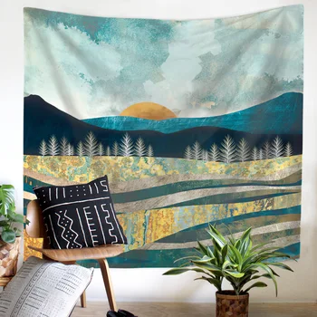 

Wall Hanging Tapestry Natural View Water Color Large Size Square Bedroom Background Decor Functional Blanket Table Cloth