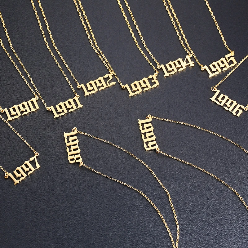 

Birth Year Necklace For Women Old English Personalized Number Adjustable Chains Choker Necklace Pendant