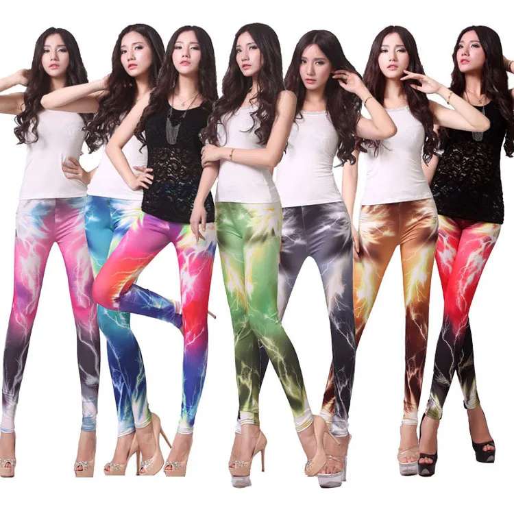 

Spring And Autumn WOMEN'S Dress Large Size Capri Pants Europe And America Tight-Fit Digital Printing Leggings Lightning Qmilch S