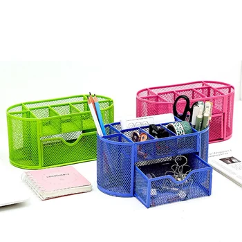 

9 Compartments Metal Multi-funtional Mesh Design Students Desktop Stationery Collection Organizer Office Pen Holder