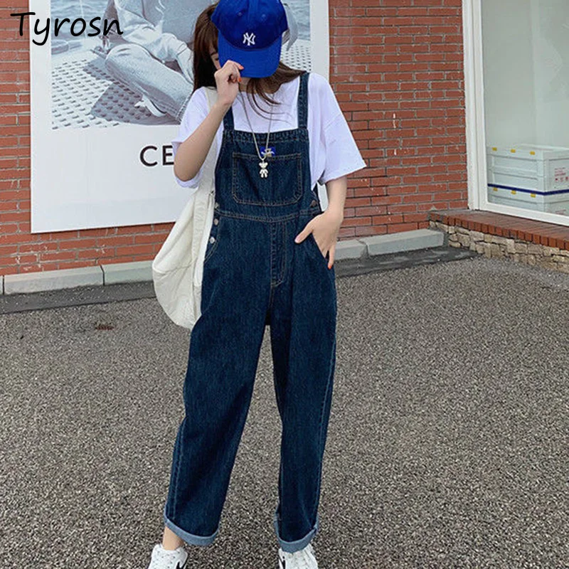 

Комбинезоны женские с широкими штанинами, повседневная универсальная уличная одежда в японском стиле, Молодежная простая модная в стиле Харадзюку с высокой талией