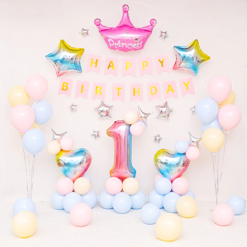 Принцесса Baby Shower девушка с воздушными шарами розовый 1-й День рождения украшение