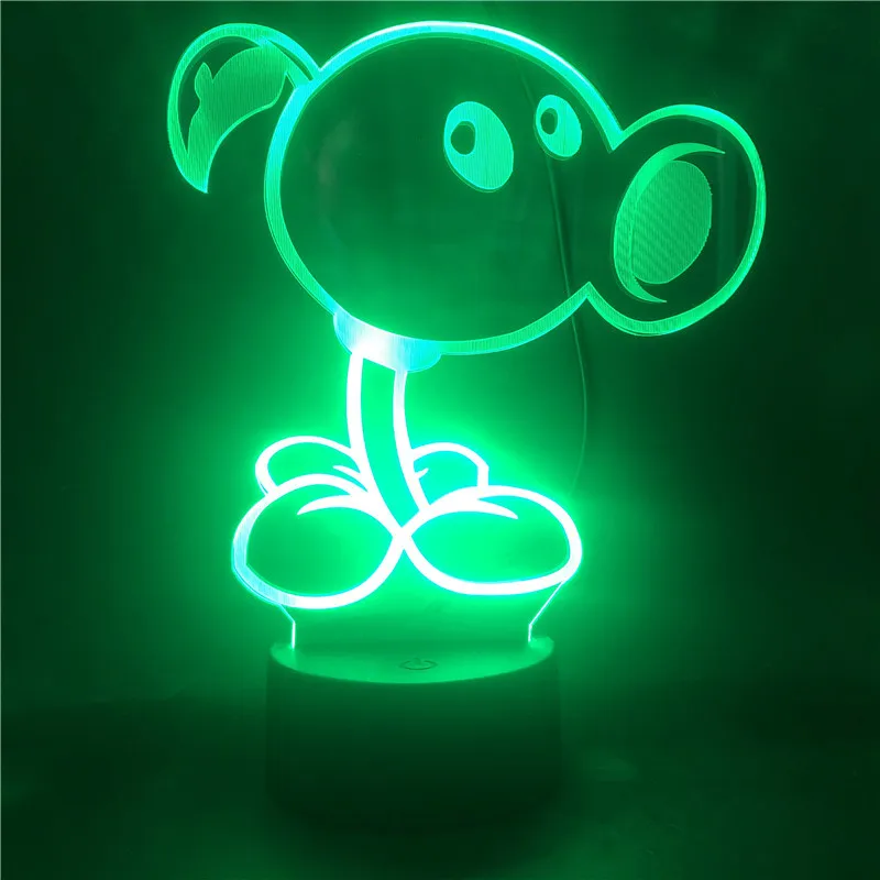 Plants Vs. Zombies Game Figure Peashooter 3d Illusion Led Night Light for Child 7Colors Chnage 3d Lamp Bedroom Table Lamp Gifts