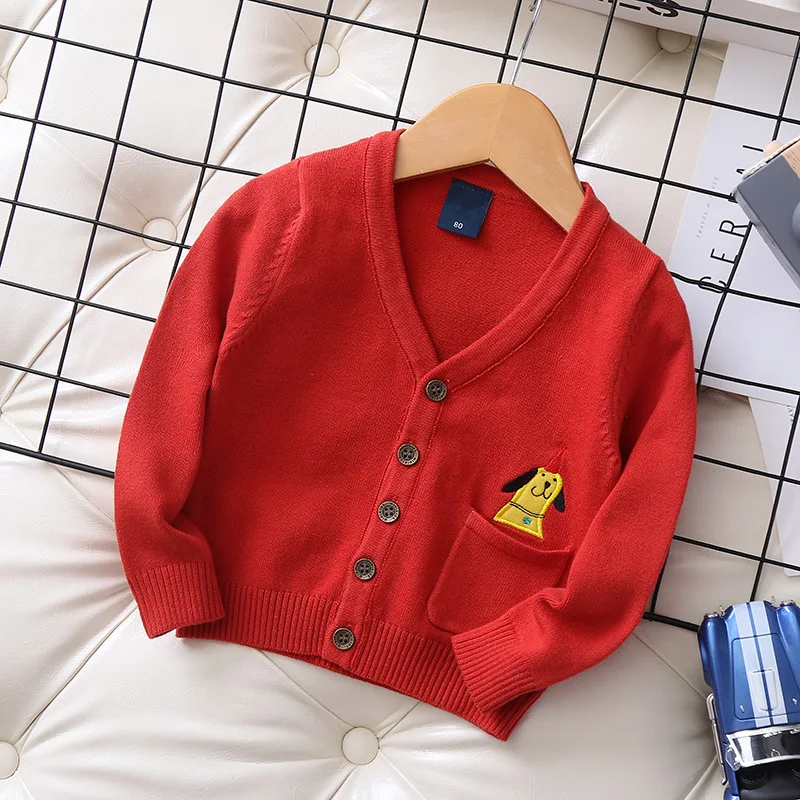 Детский свитер осень г.; кардиган для мальчиков с вышивкой собаки из мультфильма
