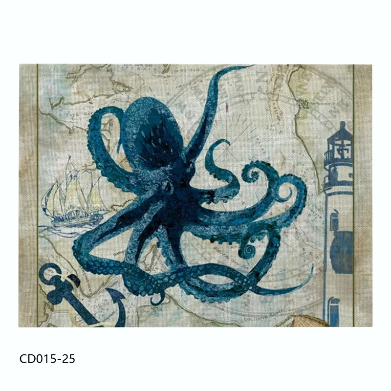 CD015-25 Модный льняной/хлопковый коврик для кухонного обеденного стола, коврик с морским животным, коврик для чашки, коврик для ужина, коврик для стола, коврик для домашнего декора - Цвет: CD015-25