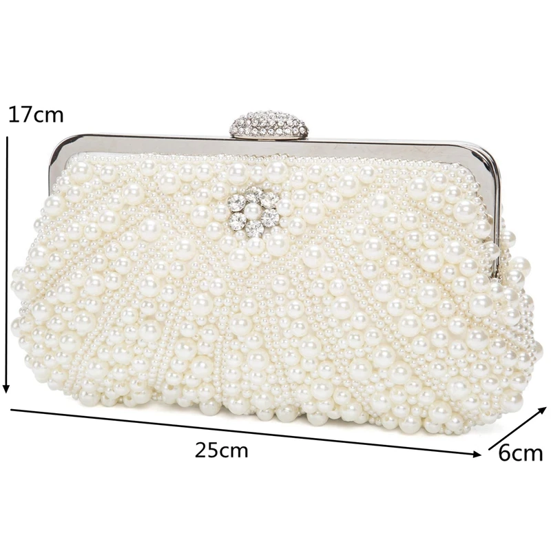 Women Pearl Clutch Bags Evening Bag Purse Handbag For Wedding Chain Bag For Dinner Party, White