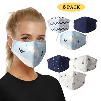 

Adult Facemask Print Washable Face Cover Mask Earloop Protective Adjustable Dustproof 6pc Mask Outdoor Anti Pollution Reusable