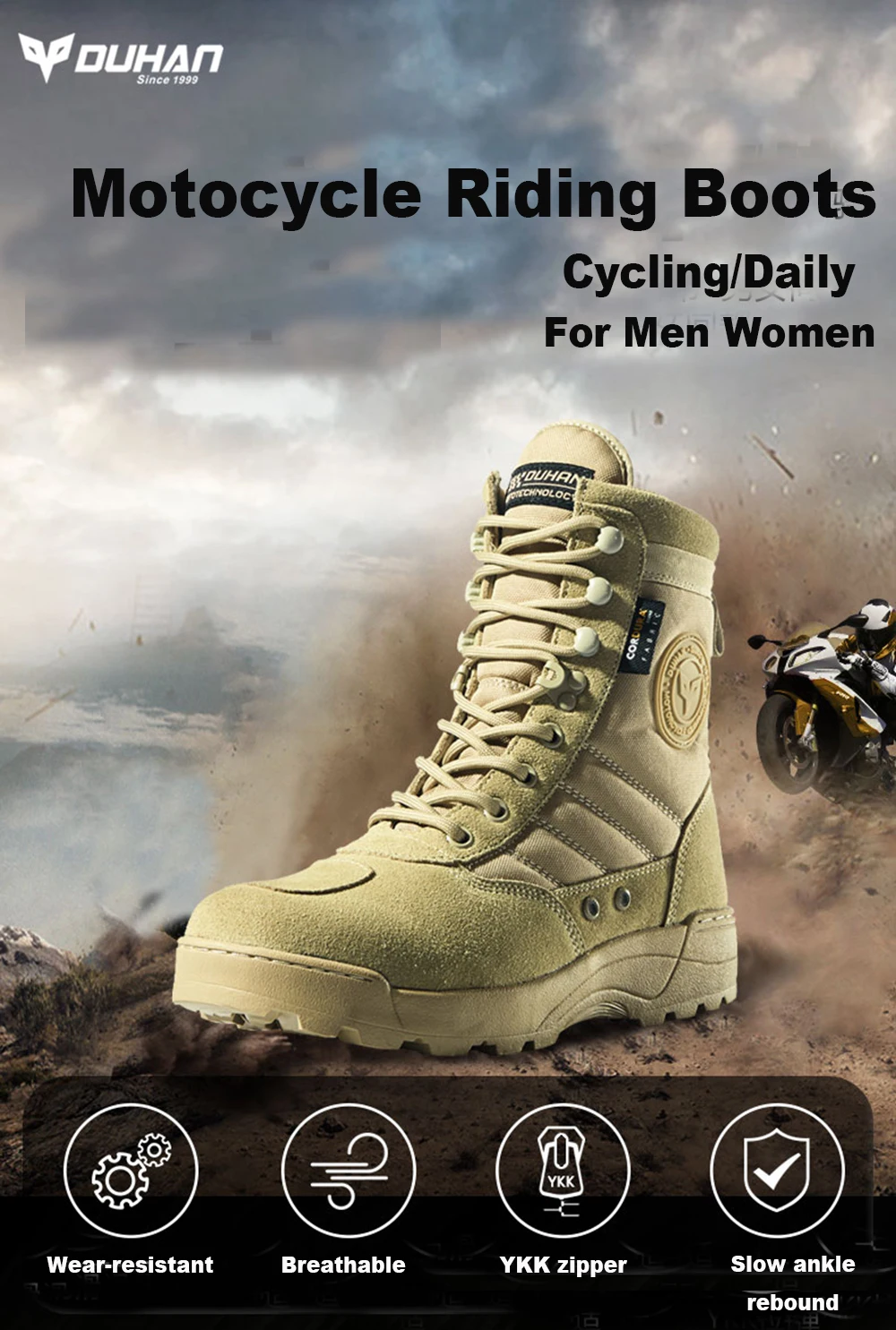 DUHAN New Motorcycle Riding Boots Motorbike Men's Shoes Racing Boots Breathable Anti-Fall Touring Outdoors BOOTS 4 Seasons protective health gear