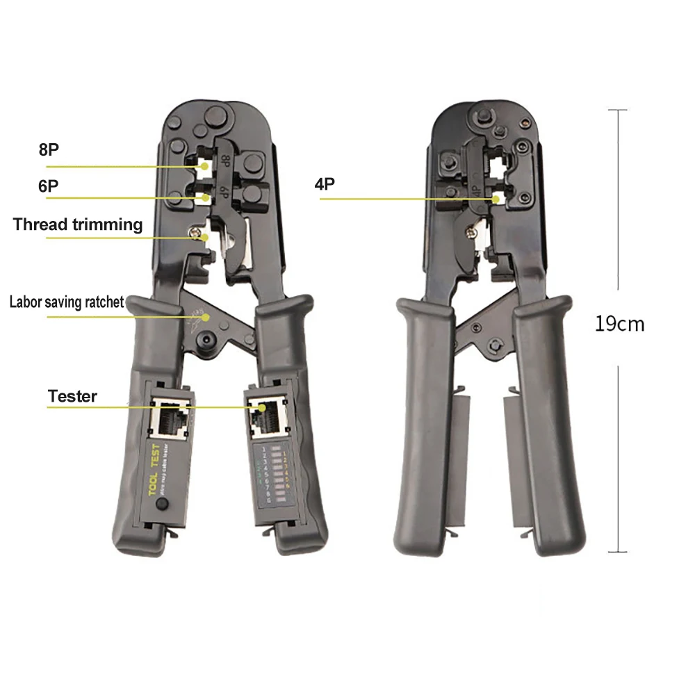Cabo de Rede Crimper Rj45 Tester Ratchet Tool Squeeze Crimping Wire Alicadores 8p6p4p 3-purpose - Imagem 5