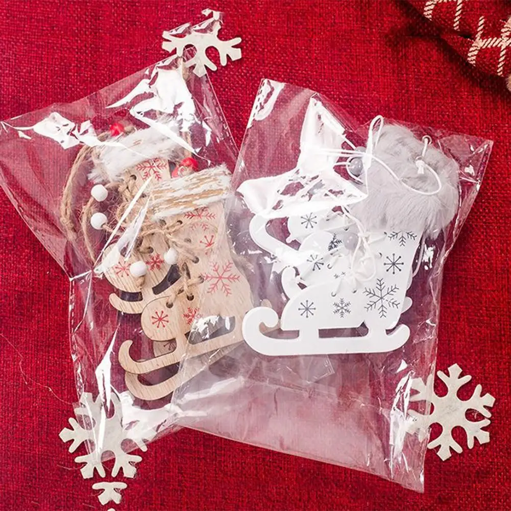 

3PCS Painted Christmas Skates Christmas Tree Innovative Skates Ski Shoes Wooden Decorative Pendant For Home Christmas Decoration