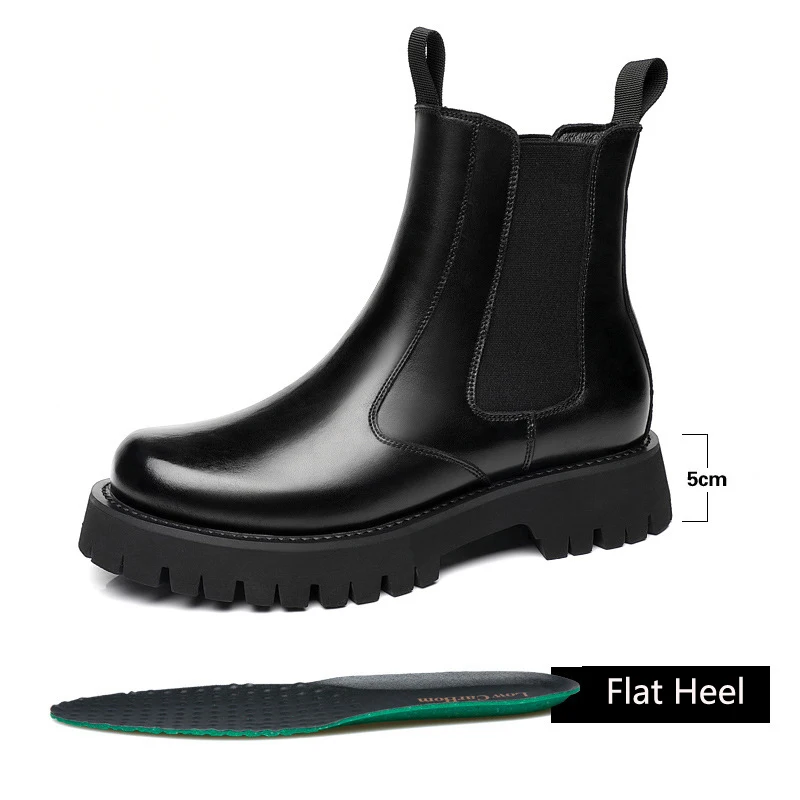 Winter Men Chelsea Rubber Boot Invisible Heel Lifted Boots Leather Platform Boots Height Increasing